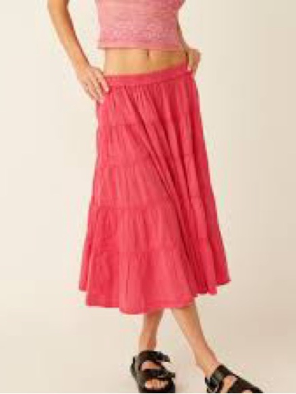 Tiered Midi Skirt in Coral Pink